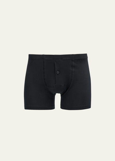 Shop Hanro Men's Cotton Sensation Boxer Briefs (longer Leg) In Black