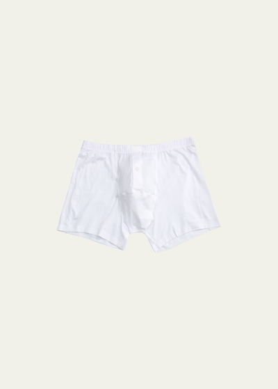 Shop Hanro Men's Cotton Sensation Boxer Briefs (longer Leg) In White