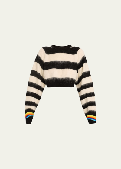 Shop Christopher John Rogers Brushed Striped Crop Wool Sweater In Black Multi