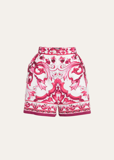 Shop Dolce & Gabbana Majolica-print Pleated Poplin Shorts In Naturalwhi