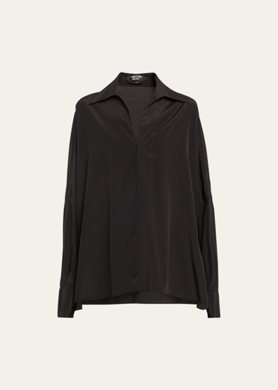 Shop Tom Ford Oversize Collared Silk Blouse In Black