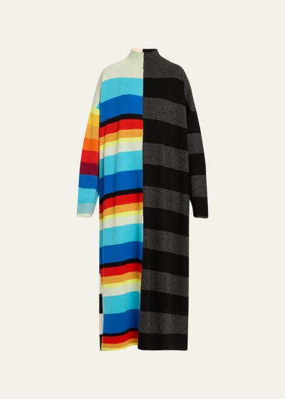 Shop Christopher John Rogers Oversize Colorblock Striped Sweater Dress In Rainbow Multi