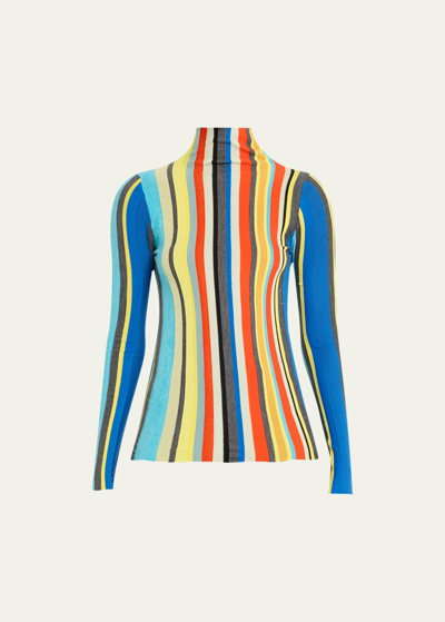 Shop Christopher John Rogers Stripe Chenille Rib Fitted Funnel Top In Rainbow Multi