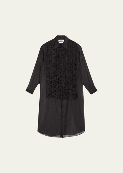 Shop Christopher John Rogers Oversize Semi-sheer Ruffle Shirtdress In Black