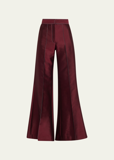 Shop Christopher John Rogers High-waist Flare Trousers With Contrast Seams In Radicchio