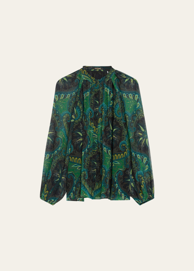Shop Kobi Halperin Riley Paisley-print Blouson-sleeve Blouse In Ivy Multi
