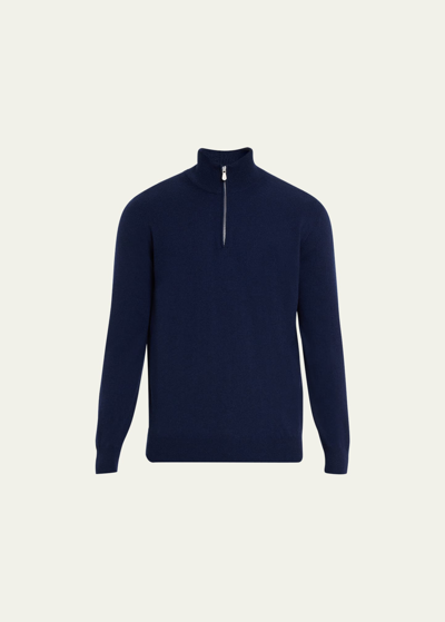 Shop Brunello Cucinelli Men's Cashmere Quarter-zip Sweater In Navy