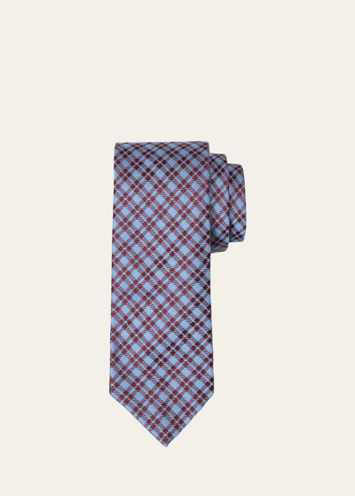 Shop Charvet Men's Silk Check Tie In 17 Lt Blue