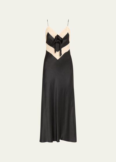 Shop Loveshackfancy Serita Lace-trim Silk Maxi Slip Dress In Black