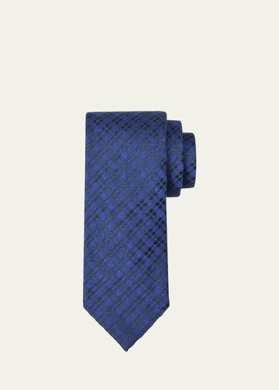 Shop Charvet Men's Silk Check Tie In 8 Navy