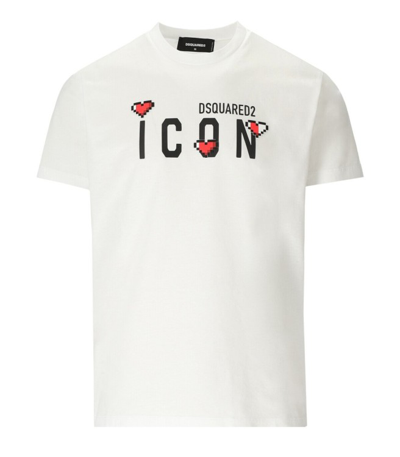Shop Dsquared2 Icon Heart Pixel White T-shirt