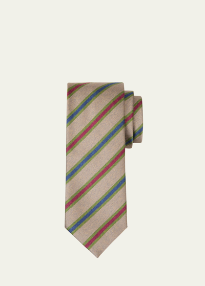 Shop Charvet Men's Schappe Silk Stripe Tie In 19 Tan