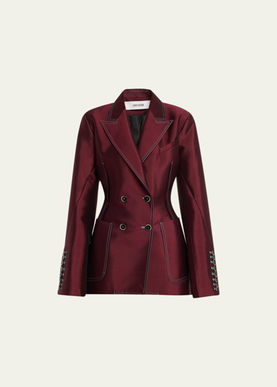 Shop Christopher John Rogers Pleated-back Blazer Jacket With Contrast Seams In Radicchio