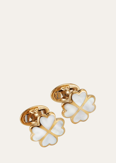 Shop Jan Leslie Men's 18k Gold Vermeil Mother-of-pearl Four Leaf Clover Cufflinks In White
