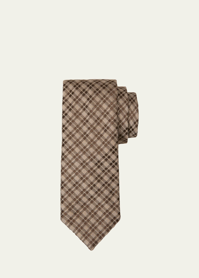 Shop Charvet Men's Silk Check Tie In 11 Brown