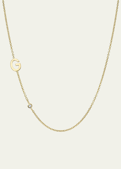 Shop Zoe Lev Jewelry 14k Gold Asymmetrical Initial And Bezel Diamond Necklace