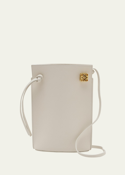 Shop Loewe Dice Pocket In Leather With Strap In Soft White
