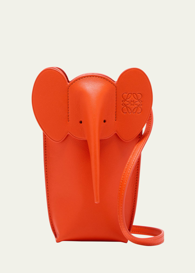 Shop Loewe Elephant Pocket In Leather With Strap In Vivid Orange