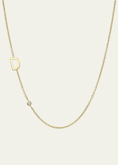 Shop Zoe Lev Jewelry 14k Gold Asymmetrical Initial And Bezel Diamond Necklace