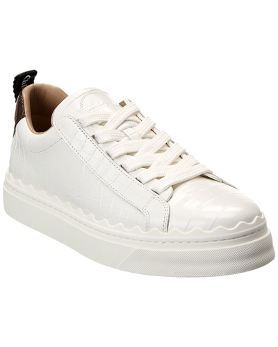 Shop Chloé Lauren Croc-embossed Leather Sneaker In White
