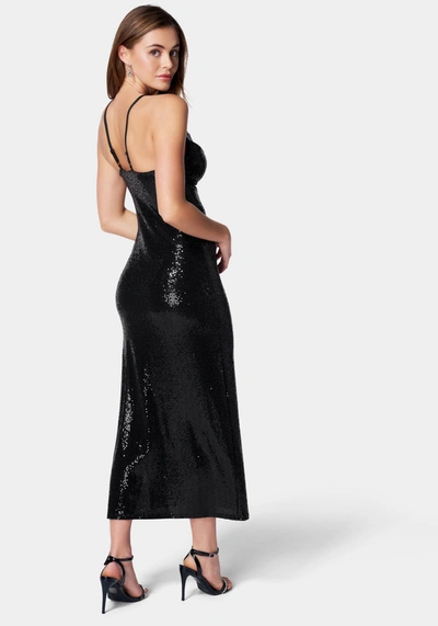 Bebe Cowl Neck Shimmer Maxi Dress In Black