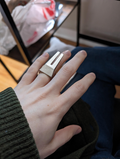 Pre-owned Rick Owens Open Trunk Ring In Brushed Silver