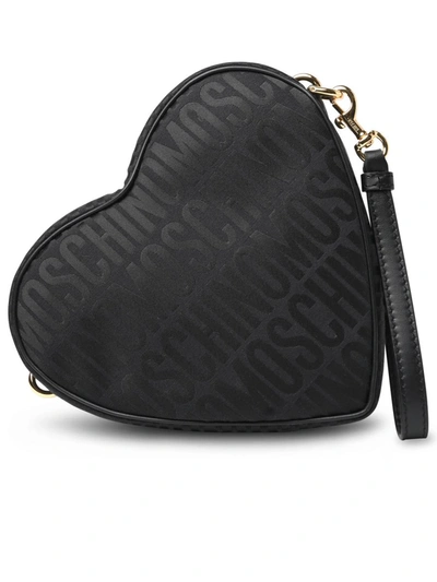Shop Moschino Logo 'heart' Black Cotton Blend Purse