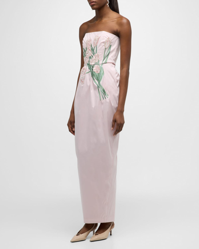 Shop Bernadette Lena Sequin Bouquet Embroidered Strapless Maxi Dress In Embroidered Tulip