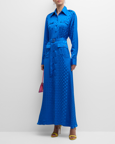 Shop Christopher John Rogers Jacquard Polka-dot Belted Shirtdress In Peacock