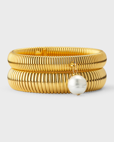Shop Ben-amun Pearly Cobra Bracelet, Set Of Two In Gold