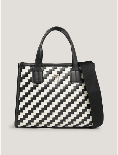 Shop Tommy Hilfiger Th City Small Woven Tote Bag In Black/calico
