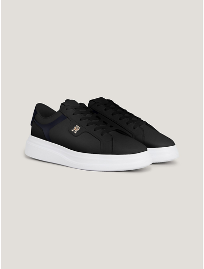 Shop Tommy Hilfiger Leather Platform Sneaker In Black