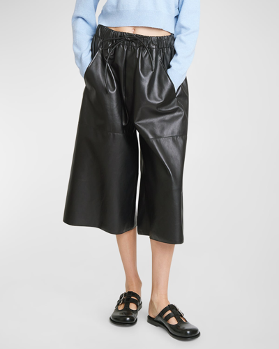 Shop Loewe Cropped Wide-leg Pull-on Leather Pants In Black