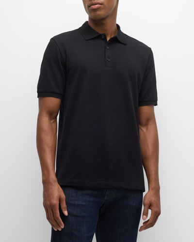 Shop Brioni Men's Cotton Polo Shirt In Black