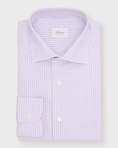 Shop Brioni Men's Cotton Micro-stripe Dress Shirt In White Purp
