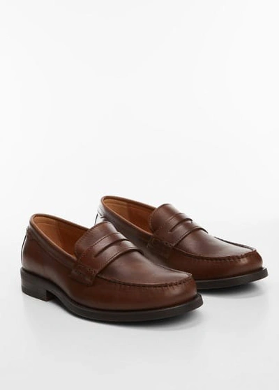 Shop Mango Leather Penny Loafers Leather In Marron Moyen