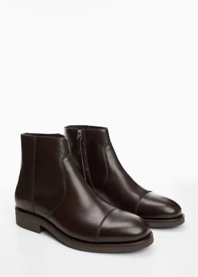 Shop Mango Leather Chelsea Ankle Boots Brown In Marron