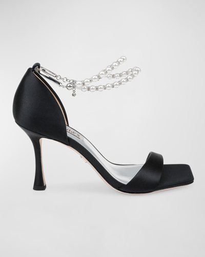 Shop Badgley Mischka Loretta Metallic Pearly-strap Sandals In Black