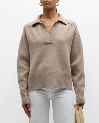 Shop Rag & Bone Bridget Seamed Polo Sweater In Ecru