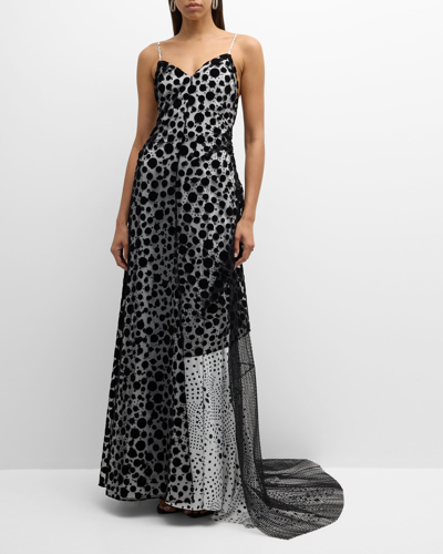 Shop Christopher John Rogers Polka-dit Party Draped Tie-back Sleeveless Gown In White Multi