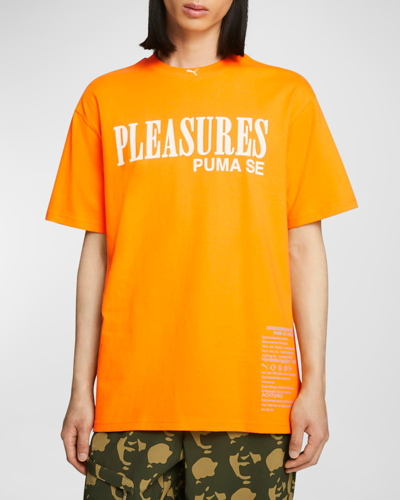 Shop Puma X Pleasures Men's Typo T-shirt In Orange
