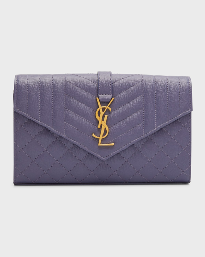 Saint Laurent Ysl Monogram Quilted Envelope Clutch Bag In Nero