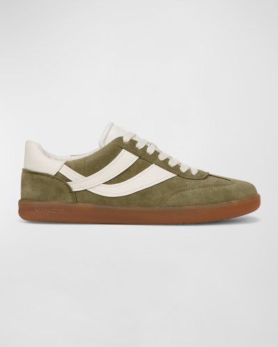 Shop Vince Oasis Mixed Leather Retro Sneakers In Fern Green Suede