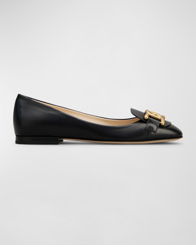 Shop Tod's Leather Chain Ballerina Flats In Nero