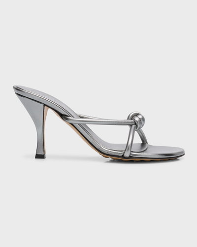 Shop Bottega Veneta Blink Metallic Knot Slide Sandals In Silver