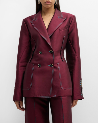 Shop Christopher John Rogers Pleated-back Blazer Jacket With Contrast Seams In Radicchio