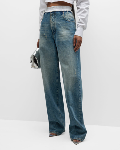 Shop Darkpark Claire Double-waistband Boyfriend Jeans In Medium Wash Dropl