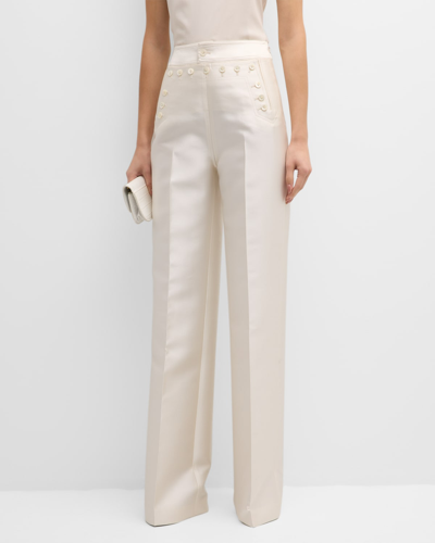Shop Christopher John Rogers High-waisted Pleated Sailor Trousers In Ivory