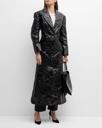 Shop Christopher John Rogers Crinkled Trench Coat With Lace-back Detail In Black