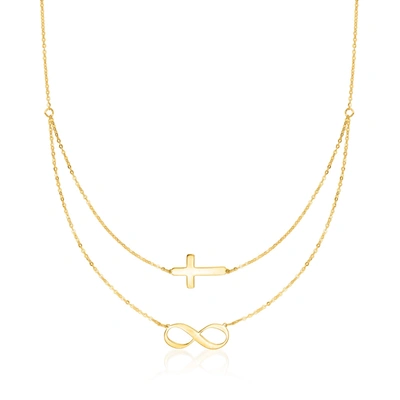 Ross-simons Italian 14kt Yellow Gold Infinity And Cross Symbol Layered Necklace In Multi